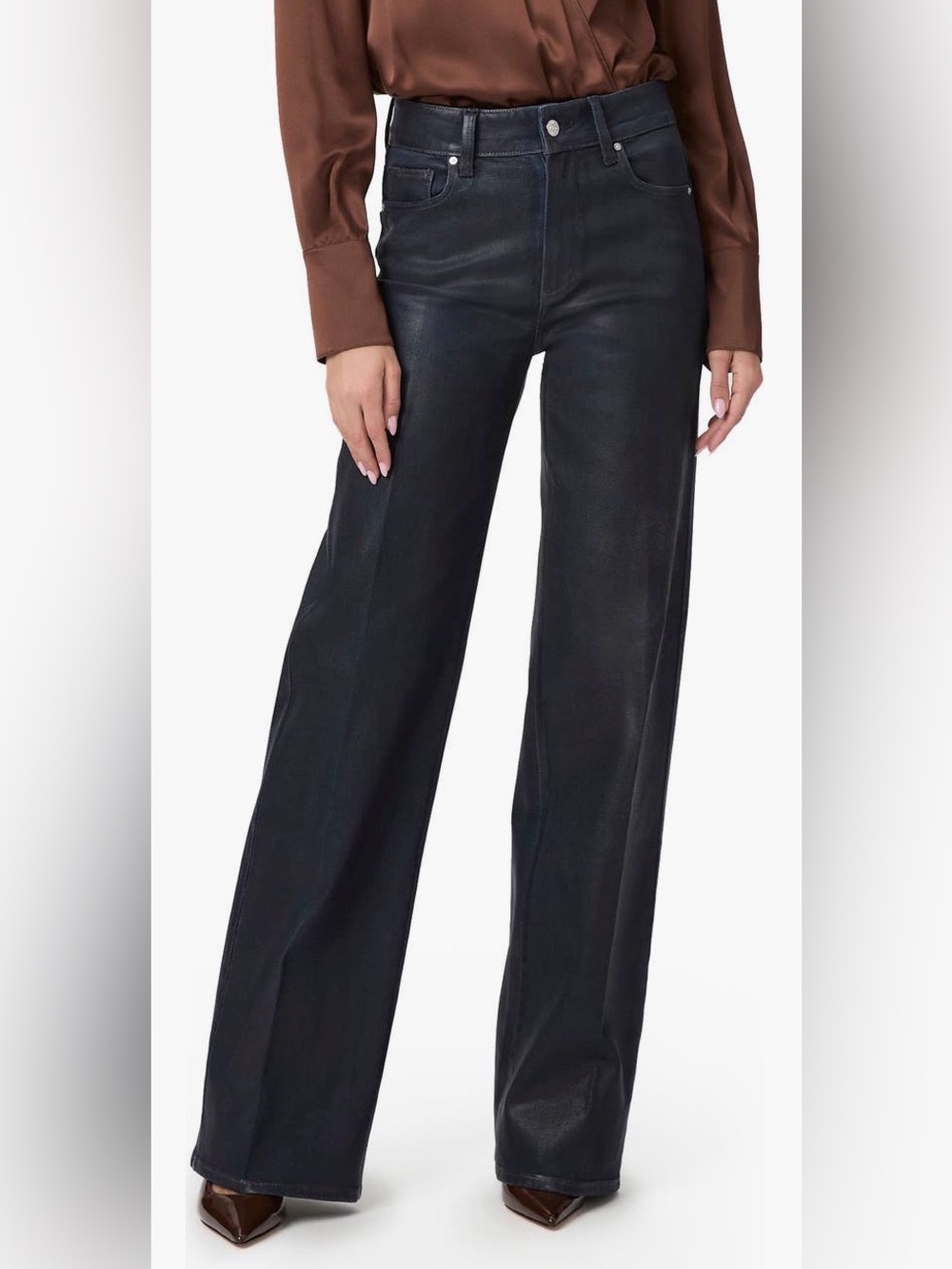 Paige Sasha High Rise Wide Leg Coated Faux Leather Jeans